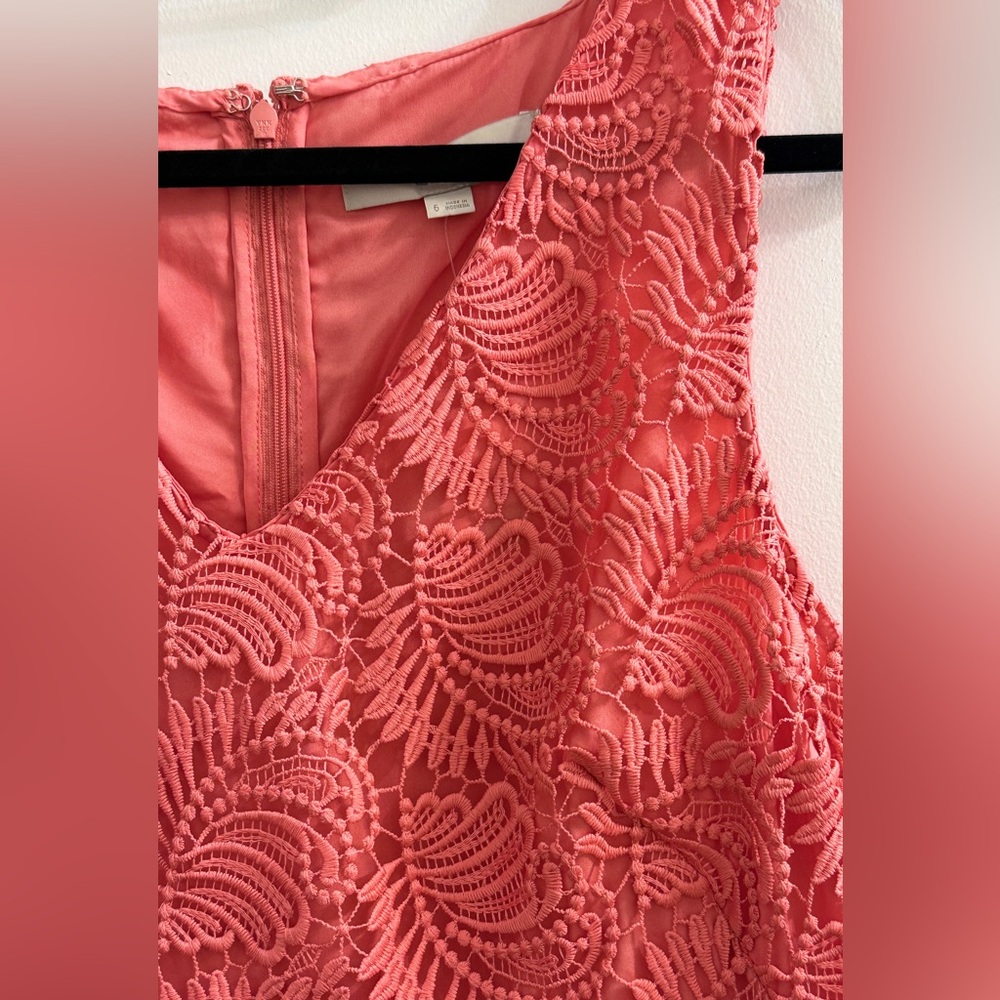 NWT LOFT Coral Pink Floral Lace Sheath Dress Size 6 $98 - Picture 5 of 9
